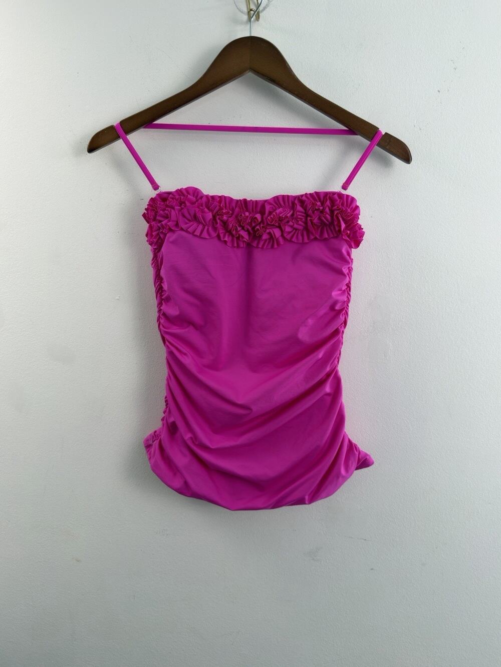 Kenneth Cole Tankini Top Swim TUMMY TONER Ruched S Women’s Hot Pink